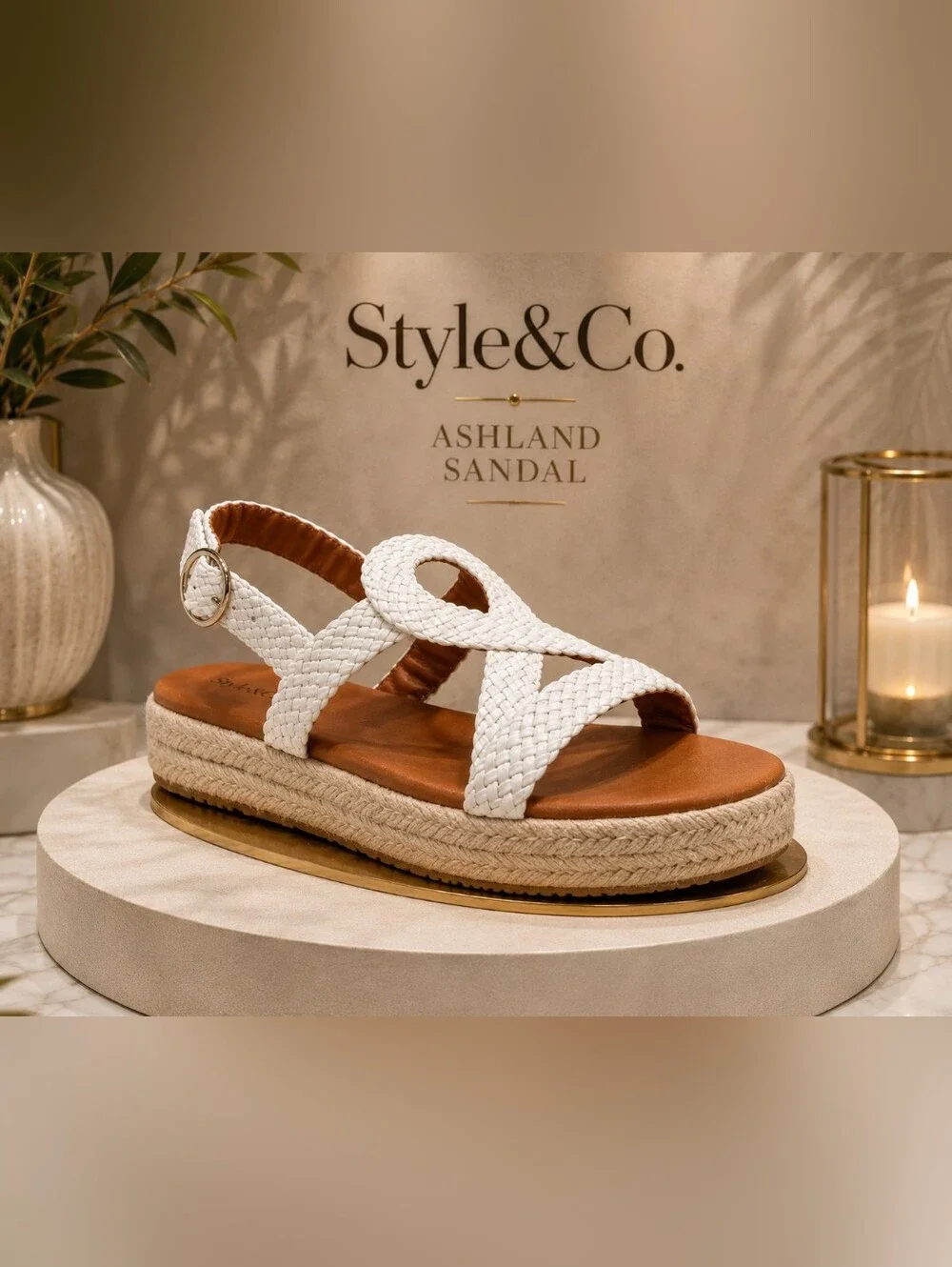 Style & Co. Ashland White Braided Platform Sandal